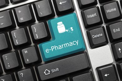 Conceptual keyboard – e-Pharmacy (blue key) Close-up view on conceptual keyboard - e-Pharmacy (blue key)